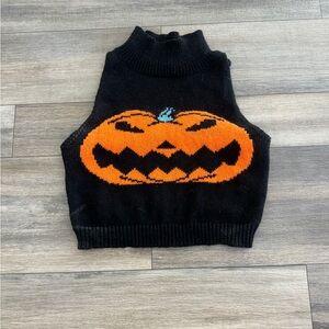 Black and Orange Pumpkin sweater crop top